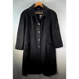 Alorna Long Coat Women's‎ M/L Black Super Fine Wool Blend Collared Button Front